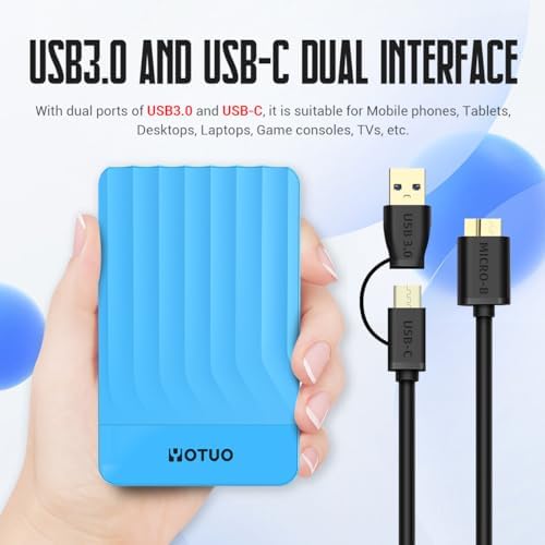 YOTUO 1TB External Hard Drive, Portable Storage Expansion HDD, USB 3.0 & USB-C for PC, Mac, Desktop, Laptop, Smartphone, PS4, Xbox One, Xbox 360, Office & Game Blue - Image 3