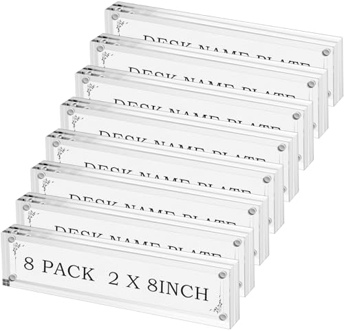 Geetery 8 Pcs Acrylic Office Desk Name Plate Personalized Clear Acrylic Block Double Sided Table Name Plate Holder Business Magnet Frame DIY Desktop Holder Accessories Decor (2" x 8") by Geetery