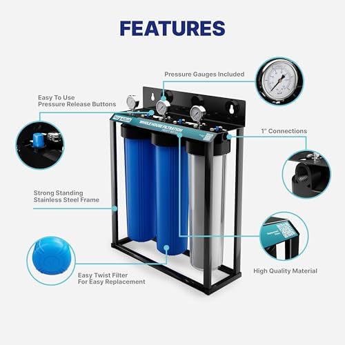 NU Aqua 3-Stage Main Line Whole House Water Filter System - 20" x 4.5" - Image 2