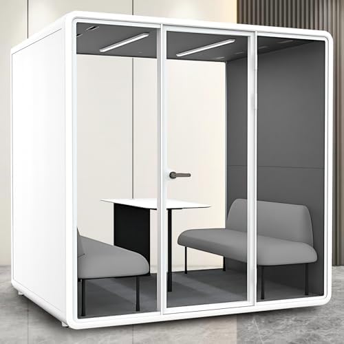 Office Sound Booth with Audio Privacy - Portable Soundproof Booth Includes White Frame with Curved Corners,Soundproof Room with Light,Fans, Magnetic Door Lock for Negotiation Room (70.08IN) by X-Comfot