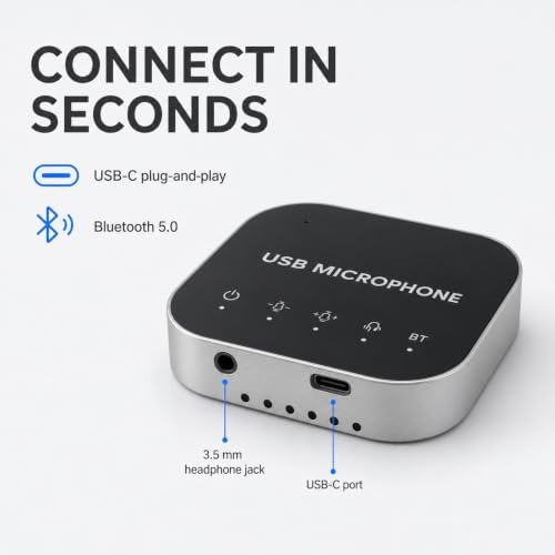 Bluetooth Conference Speaker and Microphone, Bluetooth Speakerphone for Small Meeting Room，Wireless Conference Speaker 360°Voice Pick up with Noise Cancellation Mics for Computer/Laptop - Image 4