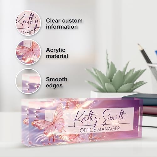Personalized Name Plate for Desk, Custom Desk Name Plate, Acrylic Name Plate Office Desk Accessories, Personalized Office Gifts for Coworkers Teachers, Employee Appreciation Gifts (Purple Crystal) - Image 3