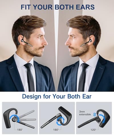 Kendir Bluetooth Headset V5.4, Wireless Bluetooth Earpiece with CVC8.0 Dual Mic Noise Cancelling 110 Hours Talktime for Cell Phone/iPhone and Android Headphones for Trucker/Driver/Business - Image 4