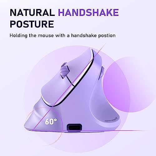 MEETION Ergonomic Wireless Vertical Mouse, Rechargeable, Purple - Image 4