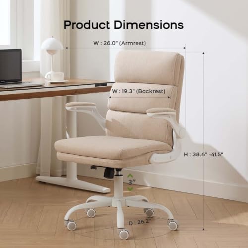 amseatec Home Office Desk Chair, Fabric Flip-Up Armrests Comfy Task Chair - Image 2