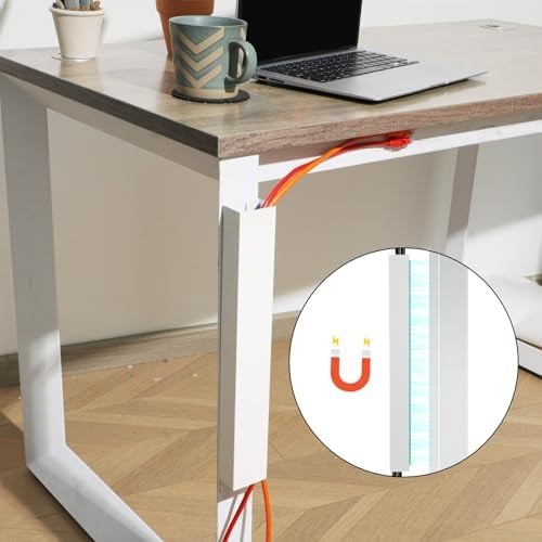 Blulu 1 Pack Steel Magnetic 14 Inch Cable Management Channel for Under Desk Leg Vertical Wire Hider Cover Cable Desk Organizer No Drill Cord Organizer Cord Hider Management for Home Office (White) - Image 4