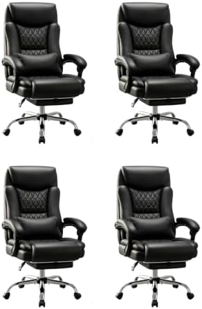 Ergonomic Office Chair Executive PU Leather High Back Office Chair, 400lbs Heavy Duty Reclining Desk Chair with Footrest, Adjustable Lumbar Support, Padded Armrests,Black,4 Pack by CHAIRMATE