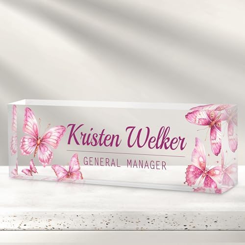 Custom Office Name Plate for Desk - Desk Name Plate Personalized Gifts for Coworkers, Boss, Employees, Teacher, Nurse - Office Desk Decor for Women Men - Employee Appreciation Gifts (Pink Butterfly-3) by Cryphart-CustomGiftExpert