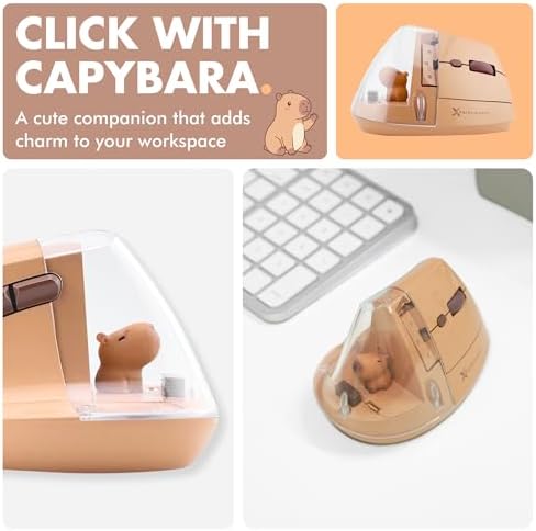 X9 Performance Wireless Vertical Ergonomic Mouse - Click with Capybara - (BT + 2.4G) Up to 4000 DPI, 6 Button, Rechargeable - Bluetooth Ergonomic Vertical Mouse Wireless - for Mac and PC - Brown - Image 2