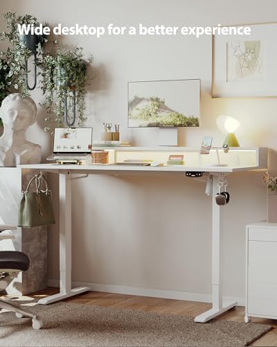 Agilestic 63 * 24 Inch Electric Standing Desk with Shelf & Led, White - Image 4