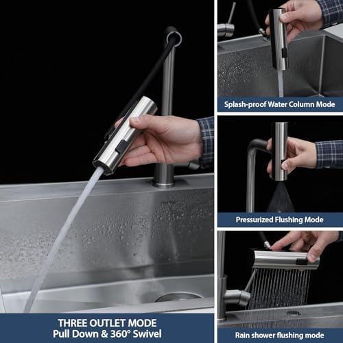 Lordear Drop In Outdoor Kitchen Sink Workstation with Pull-out Faucet 21" x 20" Bar Prep Sink 16 Gauge Stainless Steel Single Bowl Small Kitchen Camper Wet Bar Mobile Home RV Basin with Cover - Image 5