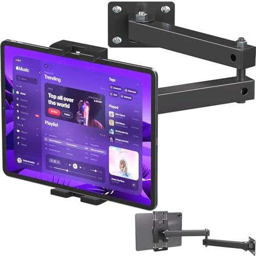 Mippko Foldable Wall Mount iPad Holder Tablet Mount Stand,360° Adjustable Tablet Holder,2-Stage Extendable Articulating Aluminum Alloy Arm,Compatible with 4.7~12.9" iPad/Nexus/e-Reader/Switch/iPhone by Mippko