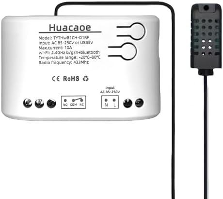 1CH Tuya Intelligent Temperature and Humidity Sensor,AC 85-250V/USB 5V Dry Contact Relay,Dry Contact,Timing Switch,Real-Time Monitoring Intelligent Module,Compatible with Alexa Google by Unknown