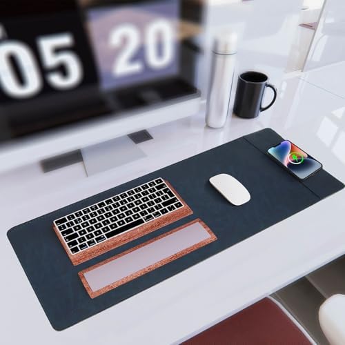 Magnetic Wireless Charging Desk Mat, 31"x11.7" Large Mouse Pad with Ultra-Smooth Surface, Microfiber Leather Office Mouse Mat, Waterproof Extended Computer Keyboard Desk Mat for Office & Home, Laptop - Image 7