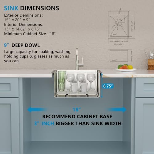 15"x20" Bar Prep Sink Drop In Workstation with Faucet Combo - Image 5