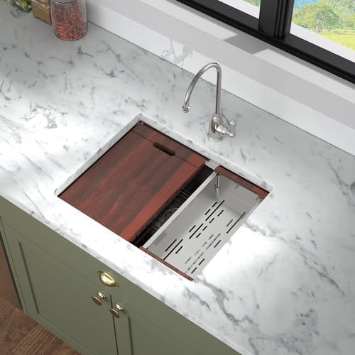 Mocoloo 24 Inch Undermount Kitchen Sink - 24 x 19 Bar Sinks Stainless Steel 16 Gauge Single Bowl Under Counter Small Kitchen Sink Workstation 10'' Deep Handmade Basin - Image 4