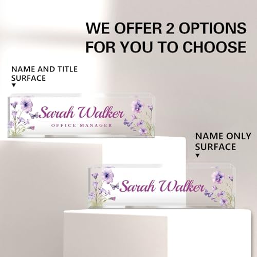 Name Plate for Desk, Desk Name Plate Personalized, Office Decor for Women Men, Acrylic Desktop Accessories, Office Appreciation Gifts for Boss Social Workers Nurse Teacher Employee (Purple) - Image 2