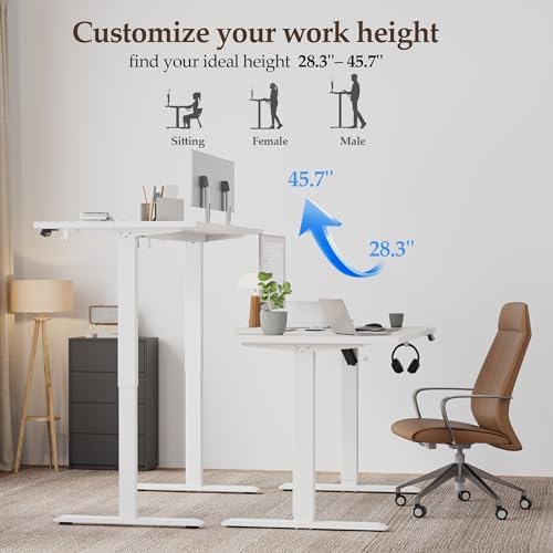 Klicelor 48 Inch Electric Standing Desk, Height Adjustable Office Desk, Sit Stand Up Computer Desk with Memory Preset, Two-Piece Desktop, White - Image 6