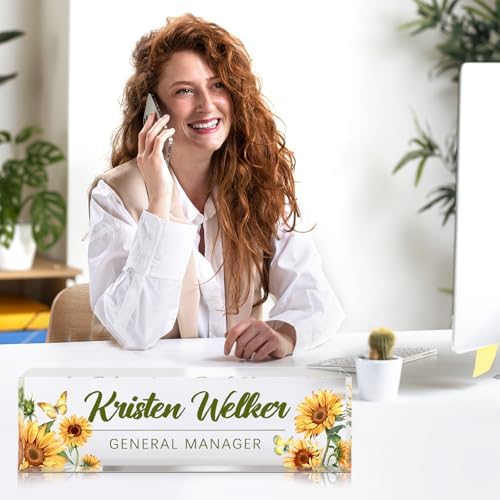 Custom Office Name Plate for Desk - Desk Name Plate Personalized Gifts for Coworkers, Boss, Employees, Teacher, Nurse - Office Desk Decor for Women Men - Employee Appreciation Gifts (Sunflower-1) - Image 4