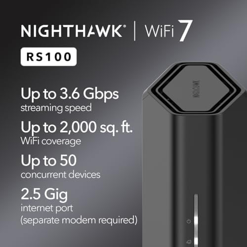 NETGEAR Nighthawk WiFi 7 Router RS100, Up to 2,000 sq ft, 3.6 Gbps - Image 2