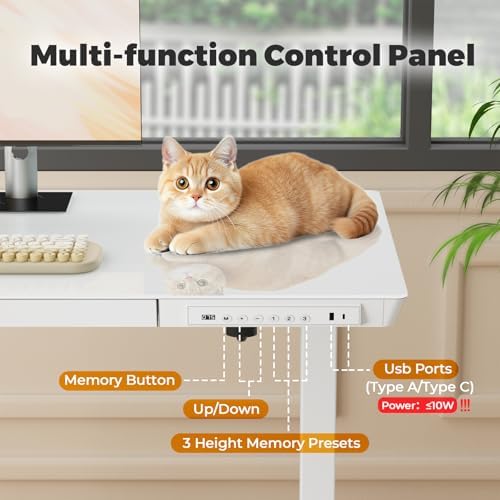 32" Glass Standing Desk with Drawer, Small Electric Desk - Image 6