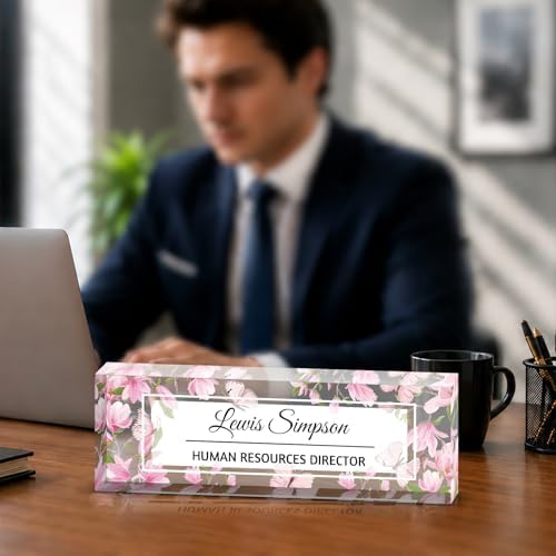 Custom Name Plate for Desk, Office Desk Double sided pattern Name Plate Personalized Office Desk Decor for Women and Men, Teacher Nurse Boss Employee Appreciation Gifts (flower, customization) by Unknown