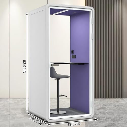 Office Sound Booth with Audio Privacy - Portable Soundproof Booth Includes White Frame with Curved Corners,Soundproof Steel Plate Room with Light,Purple Interior for Study (42.52IN) - Image 2