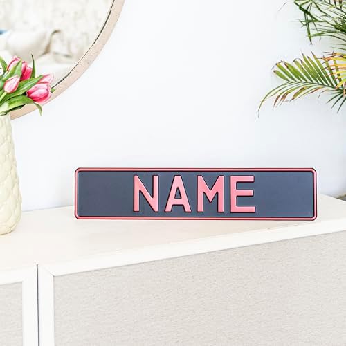 Custom Black on Black Nameplate Name Plate European License Home Decor Metal Art Personalized Front Delete Interior Funny Gift (Red text) - Image 3