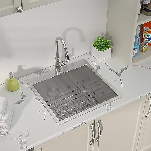 12 Inch Deep Drop In Laundry Sink - Sarlai 25x 22 Laundry Utility Sink Drop In Topmount Single Bowl 16 Gauge Stainless Steel Kitchen Sink Utility Sink - Image 2