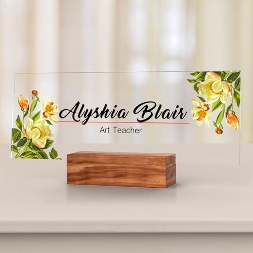 Personalized Acrylic Desk Name Plate with Walnut Wood Base by nyareka