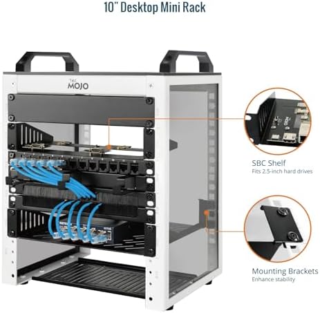 Tecmojo 6U Network Rack, 10 inch Mini Server Rack with 2 Side Translucent Panels & 2 Top Handles, 7.87 inch Deep, for 10 inch IT Equipment & A/V Devices, White (Pack of 2) - Image 4