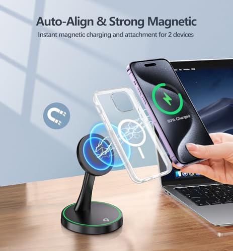 Magnetic Wireless Charger Stand 15W Fast Mag-Safe Charger for iPhone 18 Pro / 18 Pro Max 17/16/15/14/13/12 Series Magnet Wireless Charging Station/Pad with Sleep-Friendly Light for AirPods - Image 6