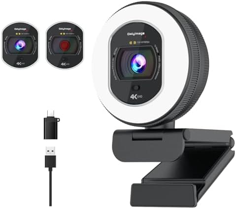 4K Webcam with Ring Light & Built-in Microphone for PC Streaming by Galyimage