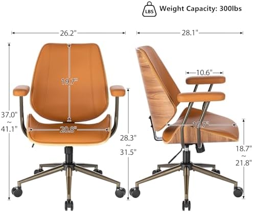 Modern Mid Back Office Chair, Adjustable Swivel Desk Chair with Arms, Brown - Image 3