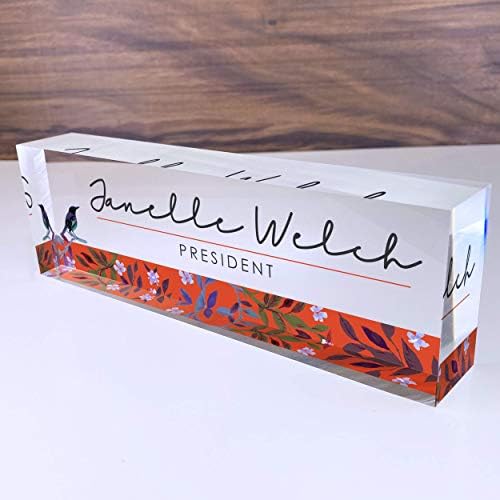 ARTBLOX Personalized Acrylic Desk Name Plate, Bird Singing Design by Artblox