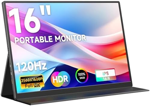 AYY 16" 2.5K 120Hz Portable Monitor, 2560x1600 HDR IPS Display, QHD 100% sRGB, USB-C & HDMI, Eye Care External Second Screen, for Laptop/PC/Phone/PS4/5/Xbox/Switch by AYYPortableMonitor