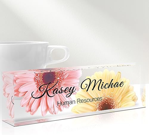 Desk Name Plate Personalized, Custom Name Plates for Desks, Personalized Acrylic Name Plate for Desk, Office Gifts for Coworkers, Boss, Teacher/Employee Appreciation Gifts (Daisy Design) by Gowelly