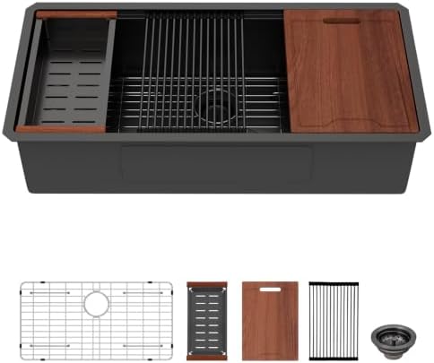 Lordear 39 Inch Black Undermount Kitchen Sink Workstation SUS304 16 Gauge by LORDEAR