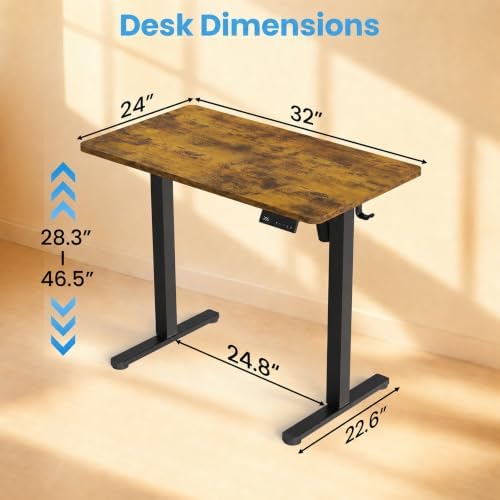 Electric Standing Desk, 32" x 24" Adjustable Height Sit Stand Desk, Small Space Workstation, Compact Computer Desk for Home Office, Stable Steel Frame (Rustic) - Image 3
