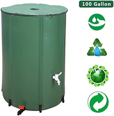 100 Gallon Collapsible Rain Barrel, Portable Rainwater Collection System, Water Storage Tank, Rain Catcher Barrel with Two Spigots and Overflow Kit, Rain Water Barrel Collector for Garden, Green - Image 3