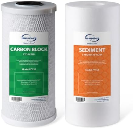 iSpring F2WGB21B Whole House 4.5"x10" Water Filtration High Capacity Sediment and CTO Carbon Block Water Filter Replacement Cartridge Pack Set, Model: WGB21B by iSpring