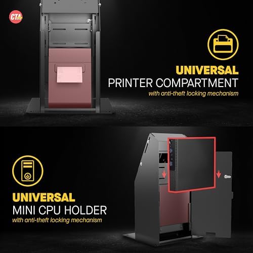 Self Service Kiosk POS Stand - CTA with CPU & Printer Compartments for Digital Signage Displays TV's & Monitors up to 33 Pounds - for Restaurants, Retail & Business - Black - (ADD-SSKPCB) - Image 4