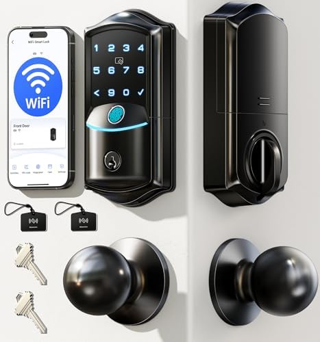 Veise VE027-K WiFi Smart Deadbolt Locks with 2 Knobs Set, Matte Black by Veise