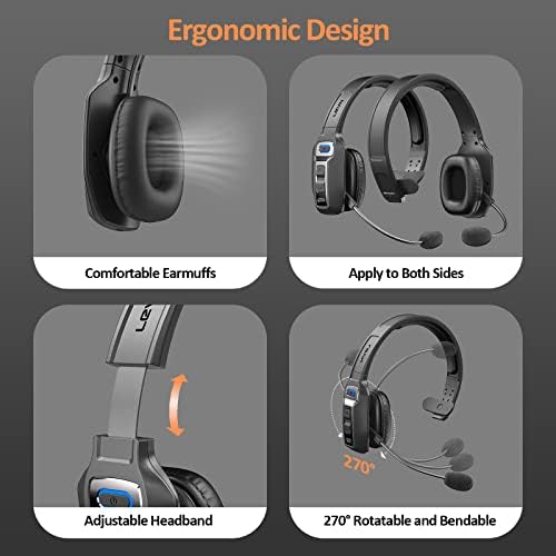 LEVN Bluetooth Headset with Microphone, Trucker Bluetooth Headset with AI Noise Cancelling & Mute Button, Wireless On-Ear Headphones 65 Hrs Working Time, for Trucker Home Office Remote Work Zoom - Image 5
