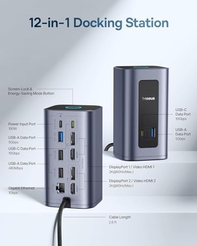 Baseus Nomos Air 12-in-1 DisplayLink Docking Station, 2 Monitors for macOS - Image 4