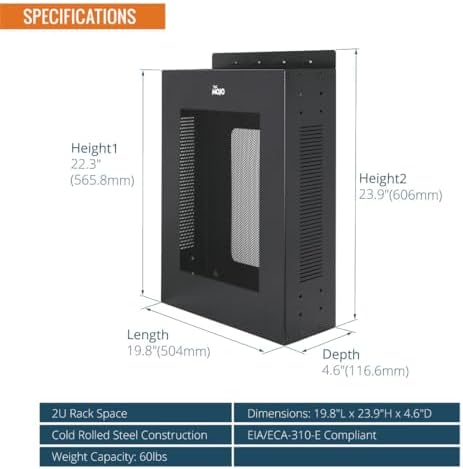 Tecmojo 2U Vertical/Horizontal Wall Mountable Server Rack, with Vented Enclosure for 19" IT Equipment, Cable Modems, Telecom, A/V, Black - Image 2