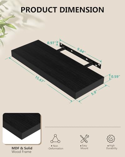 WALI Floating Shelves for Wall, 1 Tier Bathroom Storage Shelf Over Toilet, for Bedroom Bookshelf, Living Room Decor, Kitchen, Nursery, Laundry, Soundbar Floating Shelf Mount Under TV (CS101L), Black - Image 2
