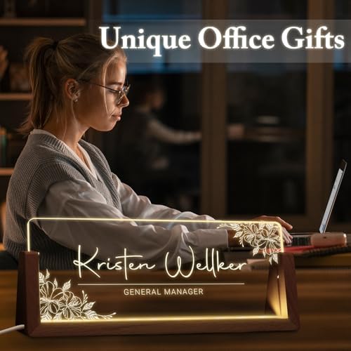 Custom Light Up Name Plate for Desk, Desk Name Plate Personalized with Logo, Employee Appreciation Gift, Personalized Office Gifts for Boss Coworkers Teacher, Office Decor for Women Men (Flower style) - Image 6