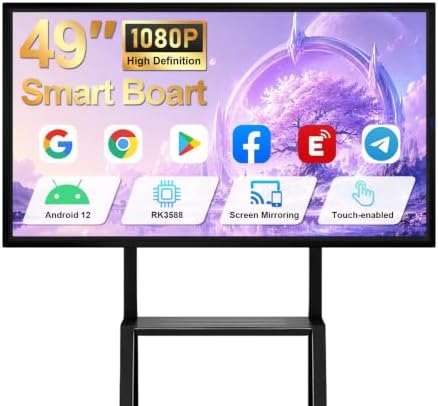 Smart Board 49 Inch Interactive Whiteboard, RK3588 Flagship Chip 6ms Low Latency, Android 12 8+64GB, Wireless Cast & Screen Mirroring, Overseas App Ready for Classroom Office Business Home(Board Only) by SmarterWorkEasierLife