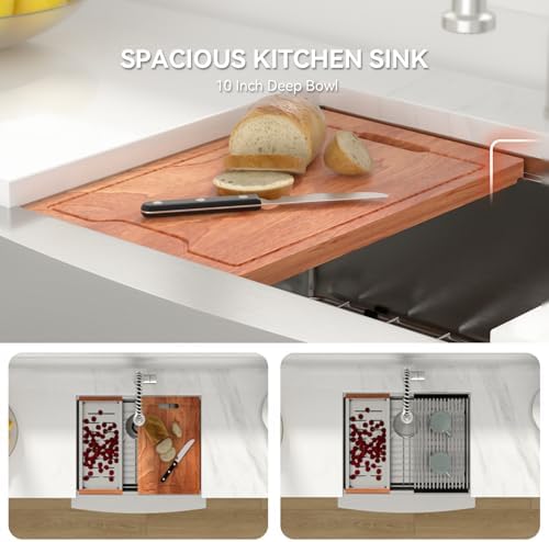 Lordear 24" Farmhouse Sink Short Apron Front Ledge Workstation 24" x 21" Farm Sink 16 Gauge Stainless Steel Single Bowl Kitchen Farm Sinks - Image 4